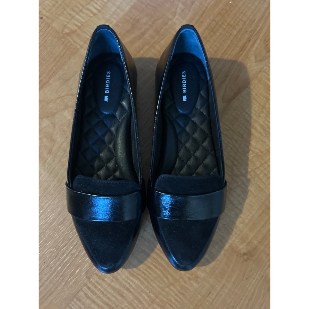 Birdies Starling Black Leather Suede Pointed Toe Loafers Flats Womens 7